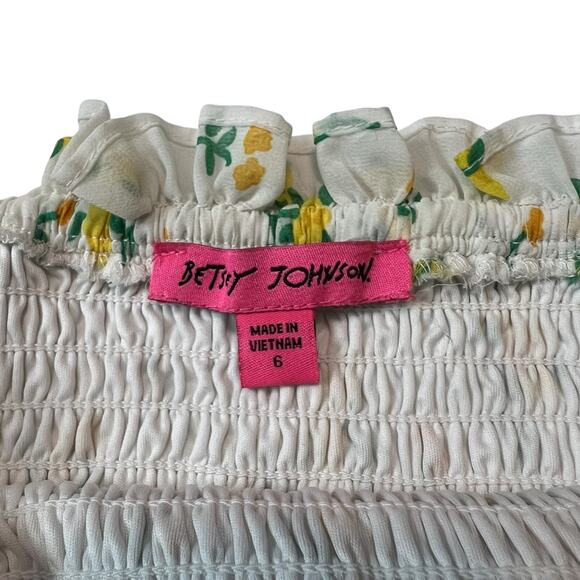 Betsey Johnson Maxi Dress Yellow Floral Smocked Size 6 White Ruffle Tiered - Picture 7 of 9